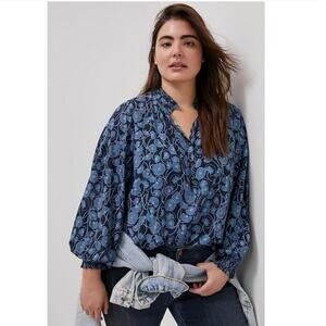 Maeve by Anthropologie Blue Black Colette Flowy Peasant Blouse